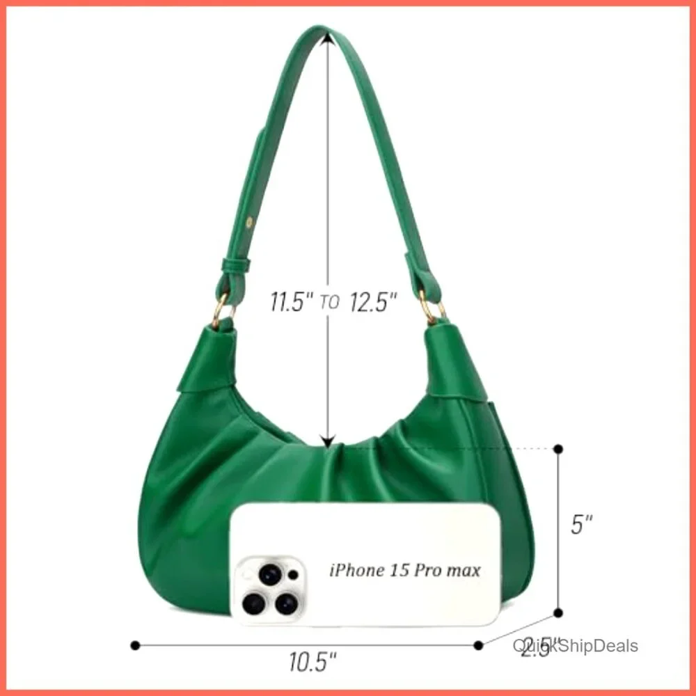 Crescent Hobo Shoulder Bag with Detachable Gold Chain Crossbody, Vegan Leather
